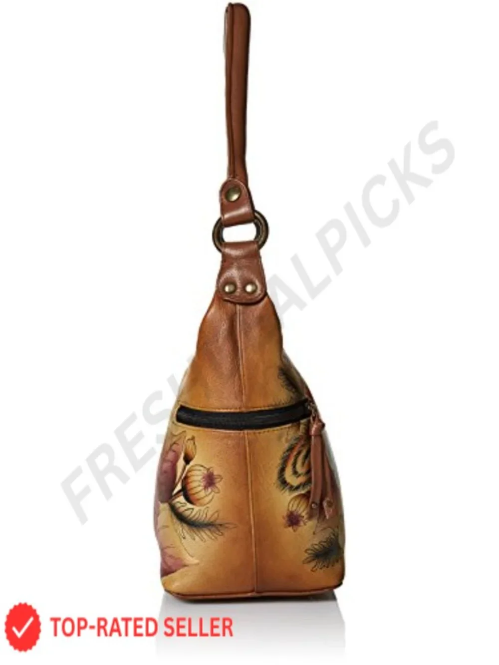 Genuine Leather Hand Painted Hobo Bag, Zip-Top Shoulder Bag
